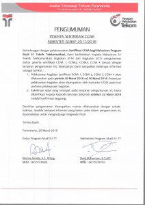 Pengumuman Pendaftaran Peserta Pelaksana Sertifikasi CCNA Mahasiswa S1 Teknik Telekomunikasi 2014 dan 2015