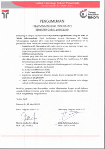 Pelaksanaan Kerja Praktek Mahasiswa S1 Teknik Telekomunikasi Angkatan 2015